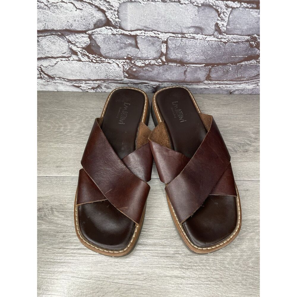Emozioni Dark Brown Leather Slides Wedge Sandals Men Sz 45EU/12M US